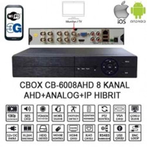 CBOX CB-6008AHD 8 KANAL 1080 4 SES V-OUT AHD+ANALOG+IP HIBRIT DVR KAYI
