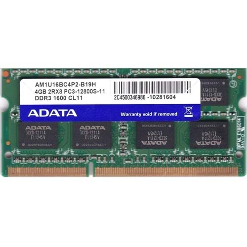 ADATA 4GB DDR3 MEMORY SO-DIMM 204PİN PC3-12800S 1600MHZ AM1U16BC4P2-B19H 2.EL